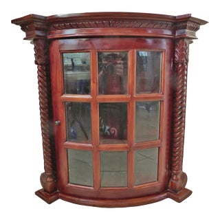 Solid Mahogany Wood Barley Twist Glass Pane Tabletop or Wall Curio Display Cabinet For Sale