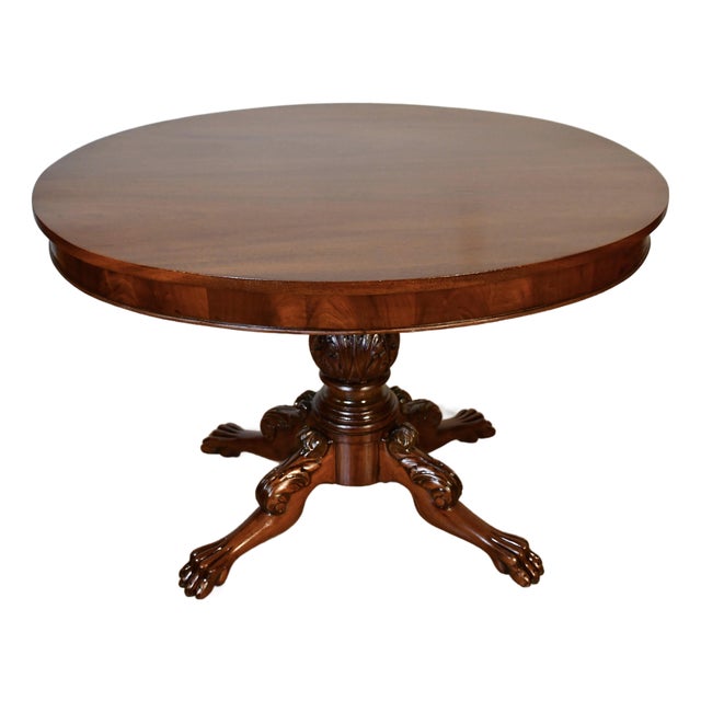 19th Antique American Empire Solid Mahogany Lion Feet Center Accent Table For Sale