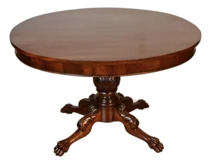 19th Antique American Empire Solid Mahogany Lion Feet Center Accent Table