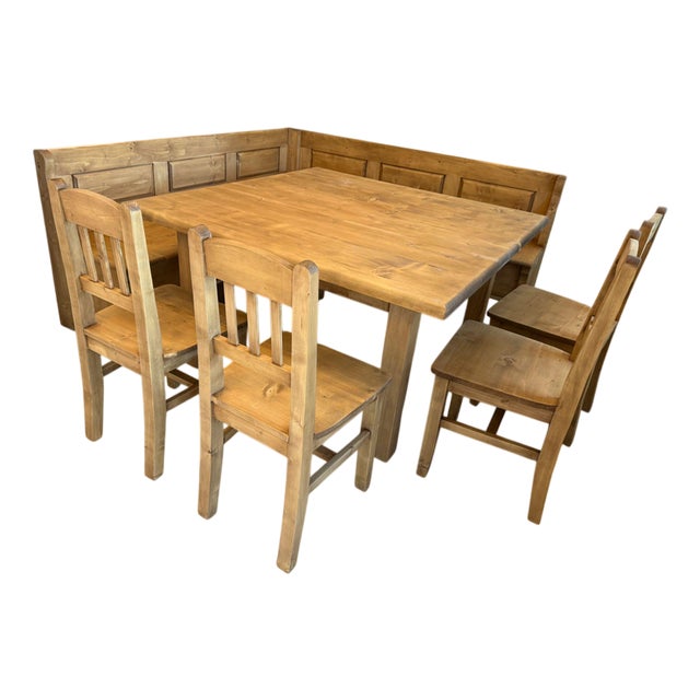 Farmhouse-Style Corner Bench Set in Spruce, Set of 5 For Sale