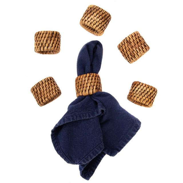 Artifacts Rattan Oval Napkin Ring Set in Honey Brown - 6 Pieces For Sale - Image 4 of 7