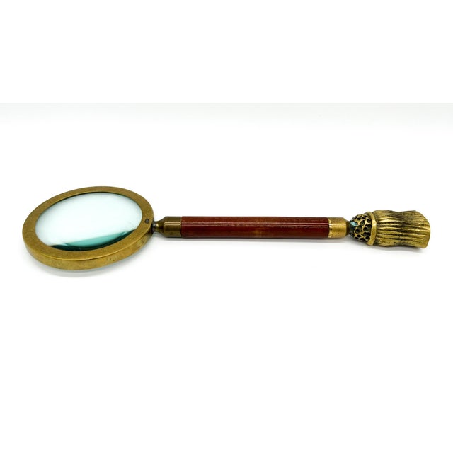 English Vintage Wood and Brass Tassel Magnifying Glass For Sale - Image 3 of 10