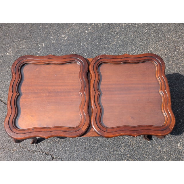 Glass Rare Vintage French Style Carved Parlor Table With Glass Tray Top For Sale - Image 7 of 12