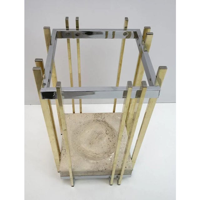 Italian Modern Travertine, Chrome & Brass Umbrella Stand, 1970s For Sale - Image 4 of 8