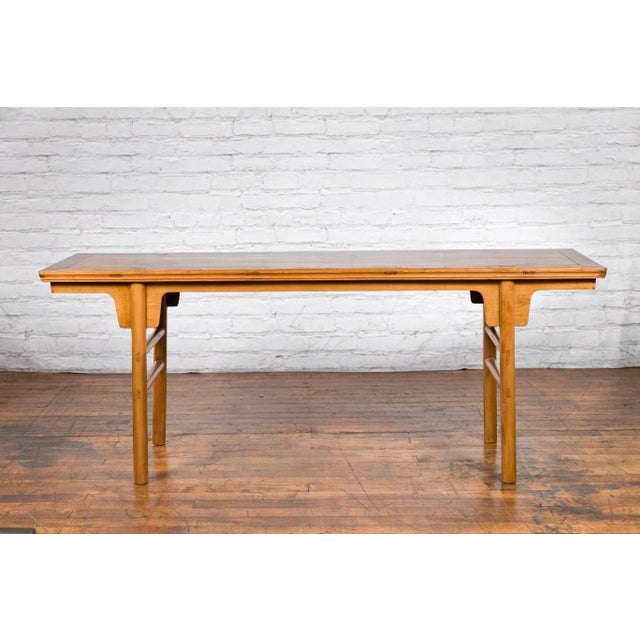 Wood Chinese 19th Century Qing Dynasty Altar Console Table with Simply Carved Apron For Sale - Image 7 of 13