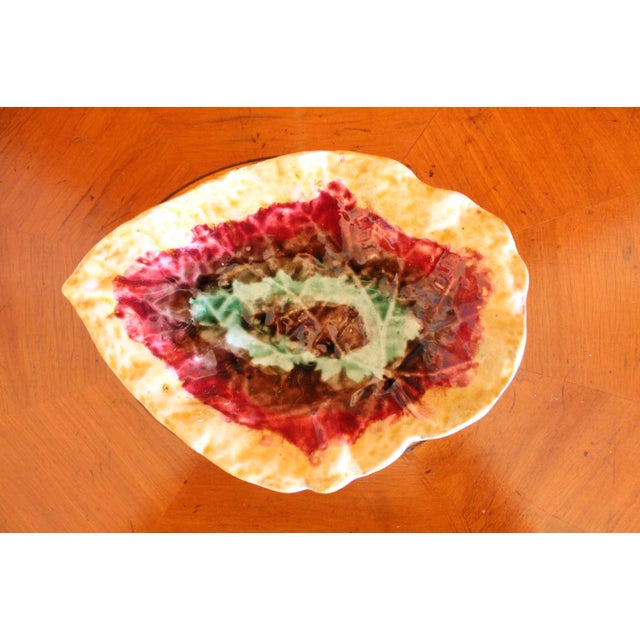 English Begonia Leaf Majolica - Compote and Dish For Sale - Image 11 of 12