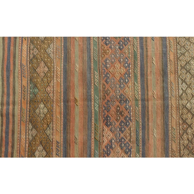 Mid 20th Century Mid 20th Century Vintage Striped Turkish Kilim Rug With Geometric Shapes and Soft Muted Colors For Sale In Atlanta - Image 6 of 12