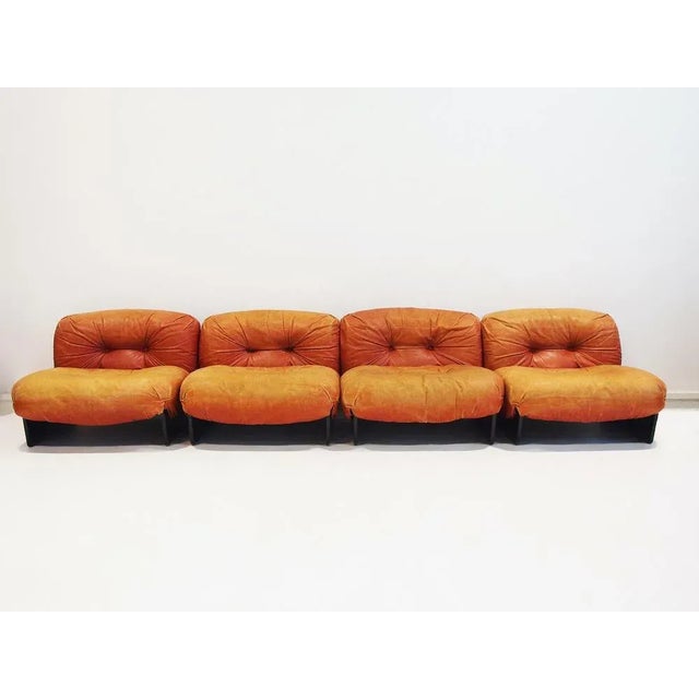 Black Modular Lounge Chairs Upholstered in Cognac Leather from Giuseppe Munari, 1970s, Set of 4 For Sale - Image 8 of 8