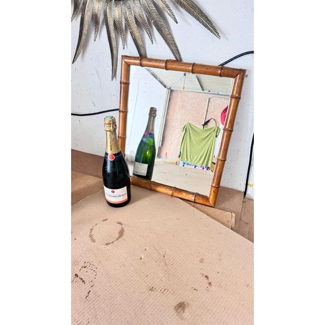 Vintage French Riviera Faux Bamboo Mirror, 1940s For Sale - Image 3 of 11