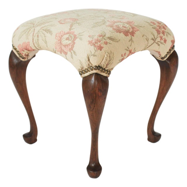 Queen Anne-Style Upholstered Footstool For Sale