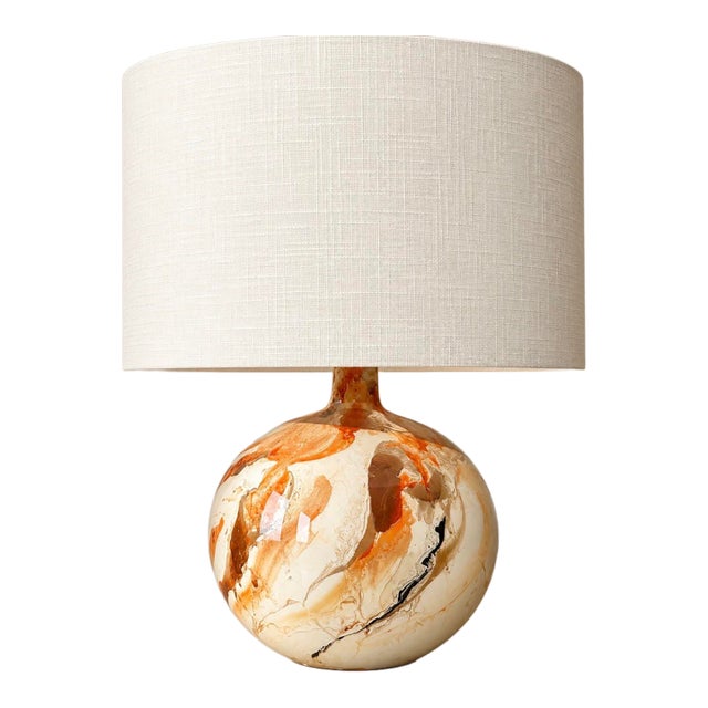 Vintage Mid-Century Modern Marbled Ceramic Globe Table Lamp For Sale