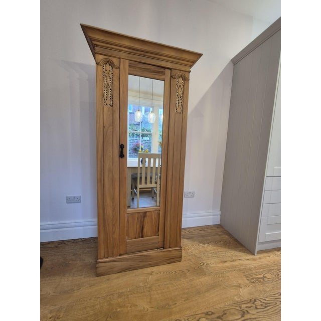 Antique Satin Walnut Mirrored Wardrobe For Sale - Image 4 of 18