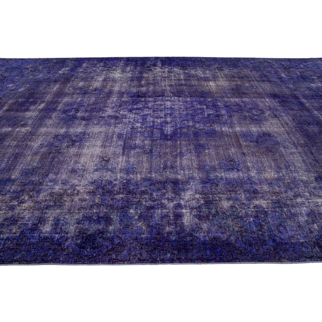 1960s Purple Vintage Overdyed Handmade Medallion Motif Oversize Wool Rug For Sale - Image 5 of 9