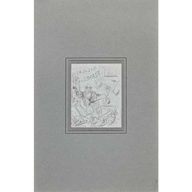 Nicolas Flamel is a Pencil Drawing realized by Celestin Nanteuil (1813-1873). Good condition on a little paper, included a...