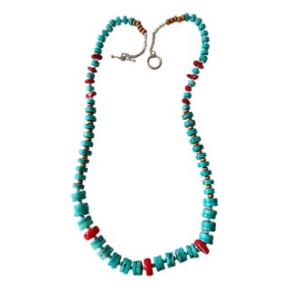 Vintage Turquoise and Coral Beaded Necklace For Sale