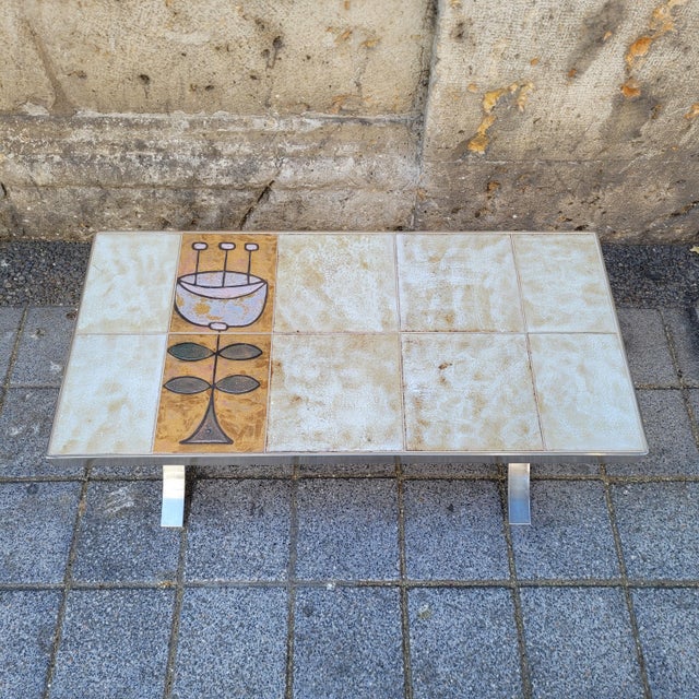 Mid-Century Coffee Table in Ceramic and Chrome-Plated Steel by Jean Gregorieff for Roche Bobois, France, 1970s For Sale - Image 6 of 18