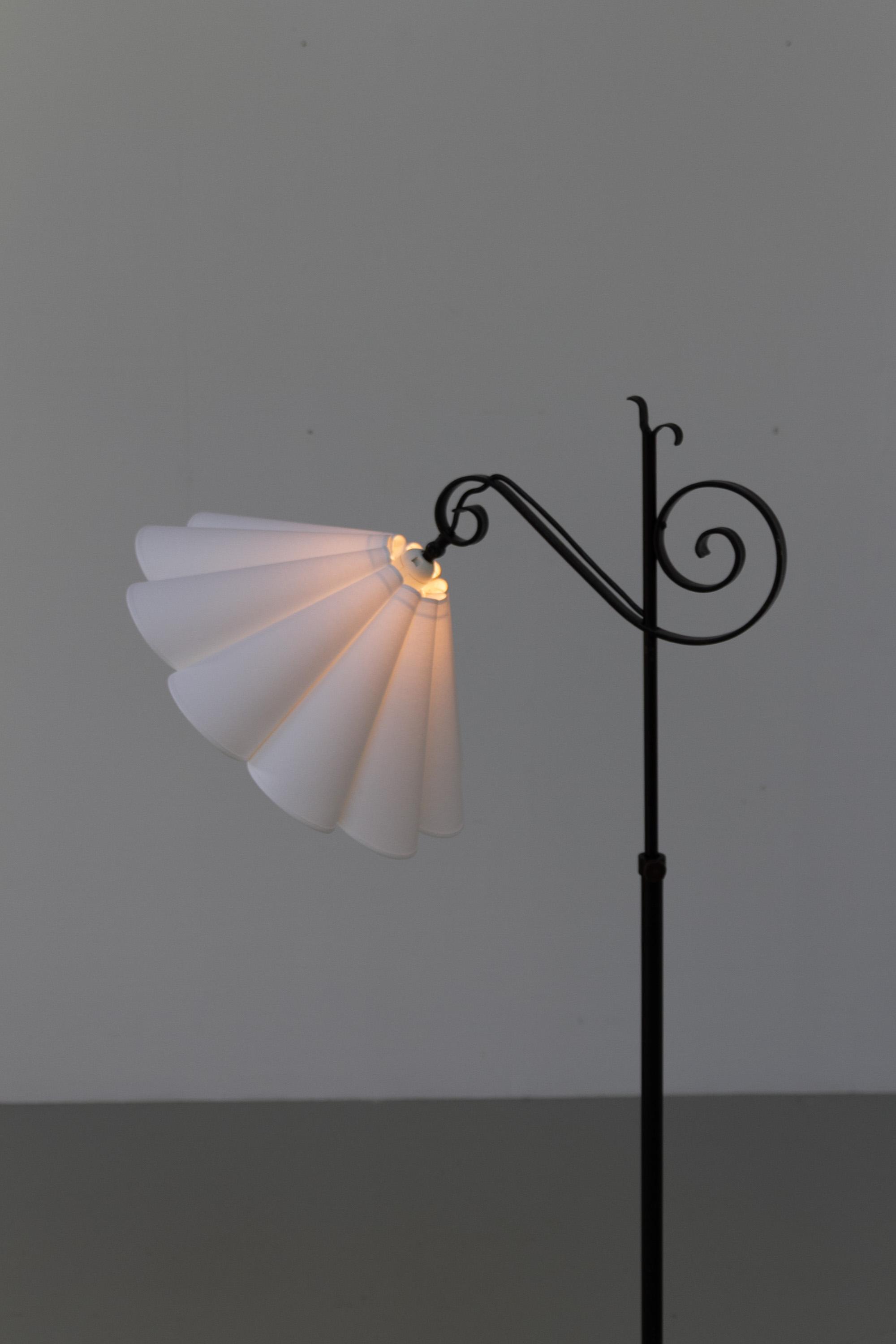 Art Deco Danish Tripod Floor Lamp in Wrought Iron, 1940s | Chairish