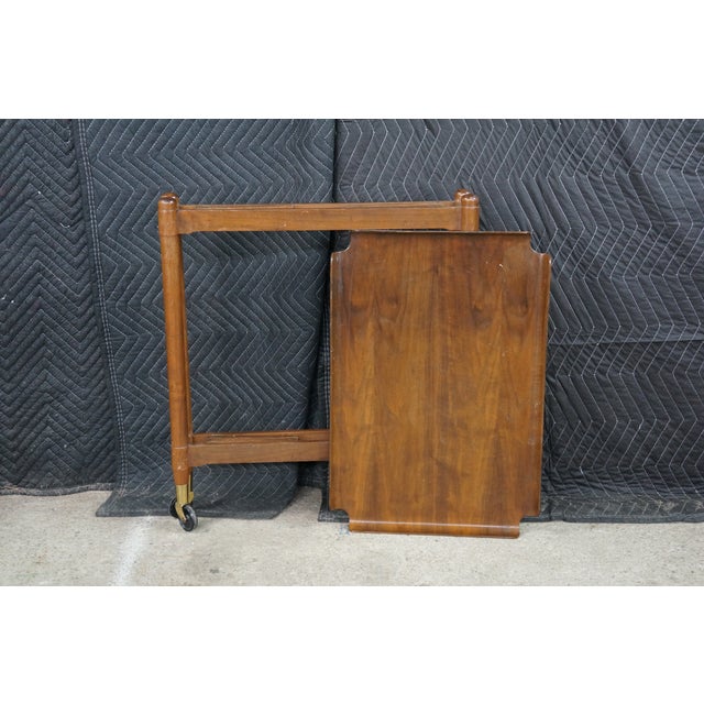 Mid Century Danish Walnut Folding Rolling Bar Cart Trolley Dry Bar MCM For Sale - Image 18 of 18