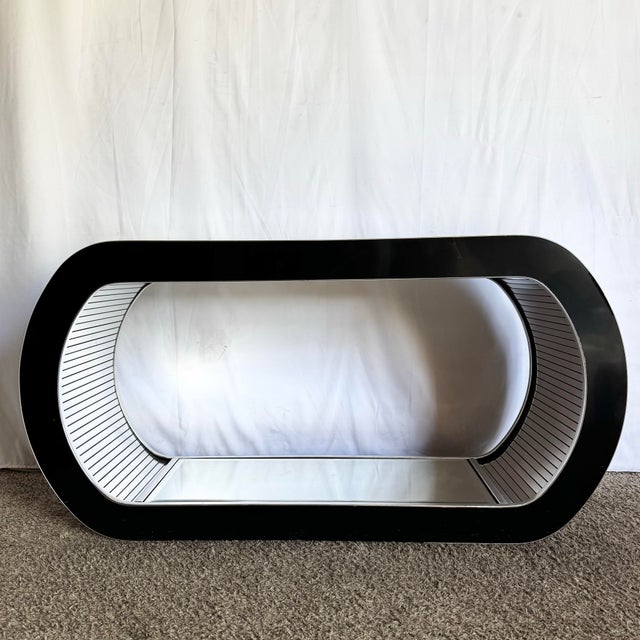 1980s Postmodern Chrome Mirror and Black Laminate Waterfall Console Table For Sale - Image 5 of 12