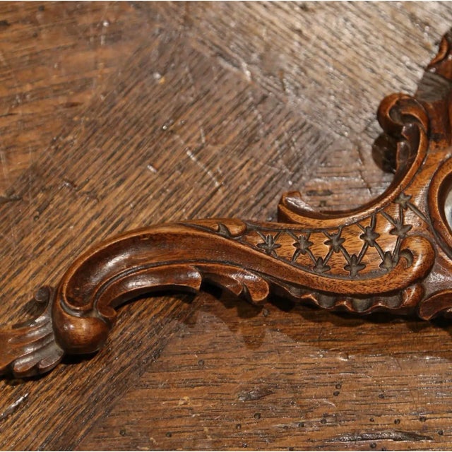 19th Century French Black Forest Carved Walnut Hand Mirror With Beveled Glass For Sale In Dallas - Image 6 of 8