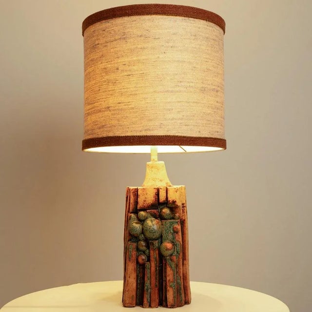 Ceramic Table Lamp with Custom Silk Lampshade by René Houben, 1960s For Sale - Image 10 of 11