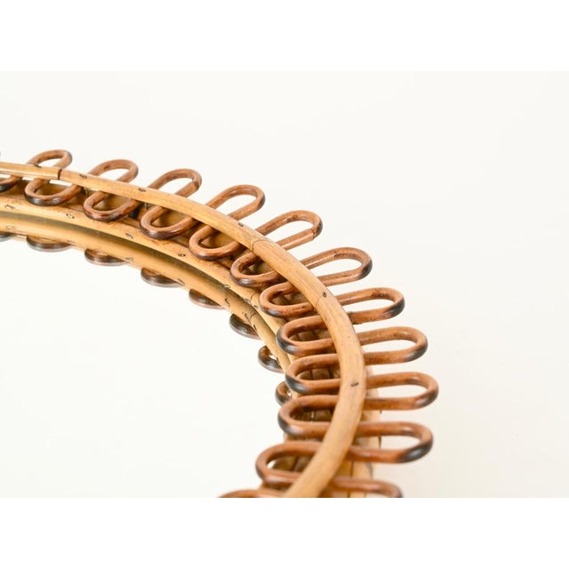 Gold Round Curved Rattan and Bamboo Mirror attributed to Franco Albini, Italy, 1960s For Sale - Image 8 of 14