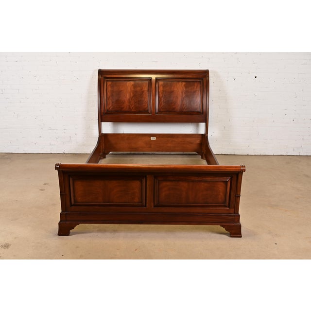 Ethan Allen Ethan Allen French Louis Philippe Flame Mahogany Queen Size Sleigh Bed For Sale - Image 4 of 11
