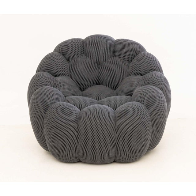 Sacha Lakic (French, b. 1964) for Roche Bobois "Bubble" Swivel Chair, blue grey fabric upholstered, label to side. 27" H x...