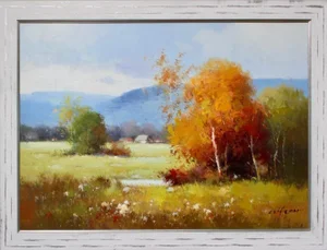 "Autumn Landscape" Impressionist Style Framed Oil Painting
