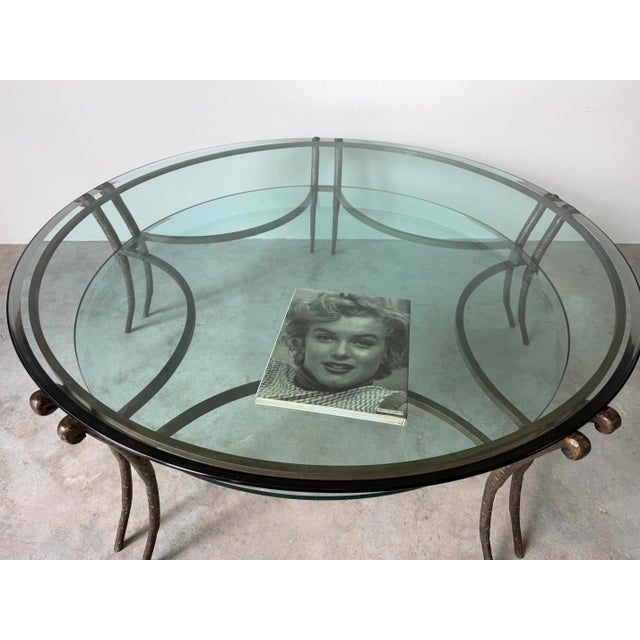 1980s Vintage Two-Tier Hand-Hammered Metal & Glass Round Coffee Table For Sale - Image 11 of 12