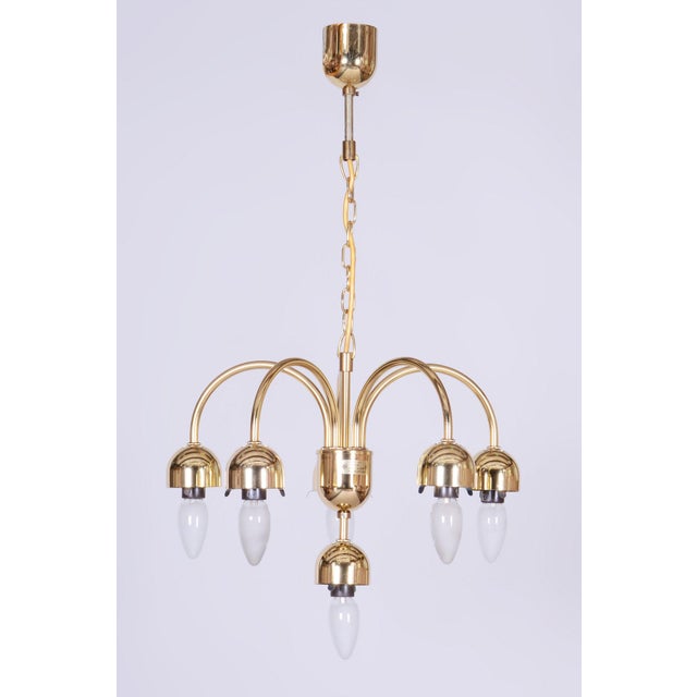 Mid-Century Chandelier in Brass and Opaline Glass, Czech, 1950s For Sale - Image 12 of 16