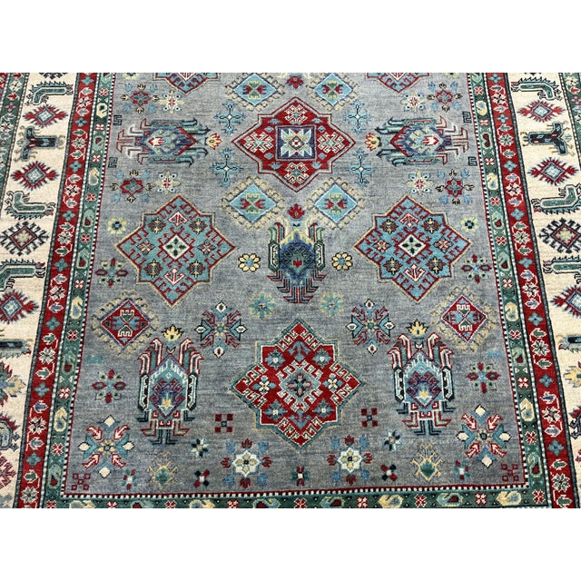 Blue-Gray Kazak Wool Tribal Area Rug, Natural Dye, 6'4" X 9'8" For Sale - Image 6 of 15