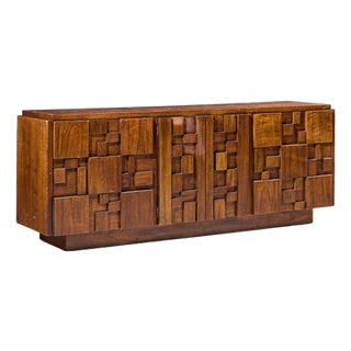 Lane Staccato Brutalist Mid Century Walnut Lowboy Dresser For Sale