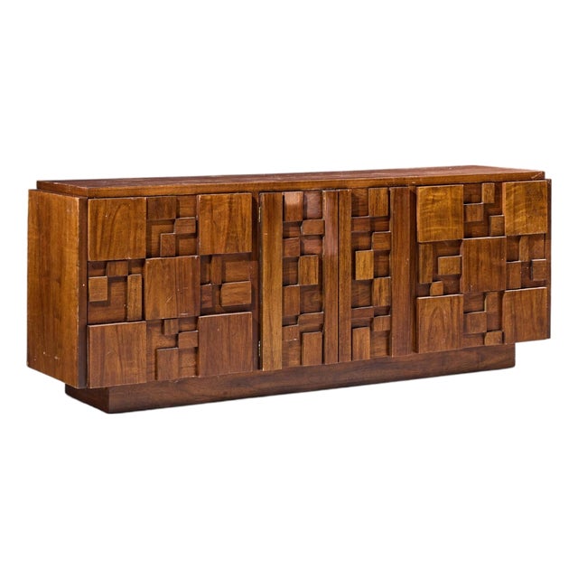 Lane Staccato Brutalist Mid Century Walnut Lowboy Dresser For Sale