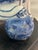 Blue Vintage Chinese Chinoiserie Blue & White Porcelain Foo Dog Guardian Lion on Wood Stand For Sale - Image 8 of 12