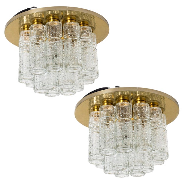 Flush Mount with Hand Blow Glass Prisms attributed to Boris Tabachoff, 1970s For Sale