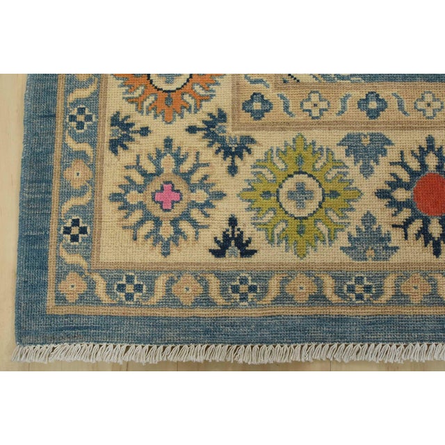 Kazak Rug 5’6” X 7’10” Blue Wool Tribal Hand-Knotted Oriental Carpet For Sale - Image 12 of 15