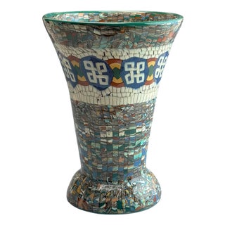 Art Deco Neriage Mosaic Trumpet Vase by Jean Gerbino for Vallauris, 1930s For Sale