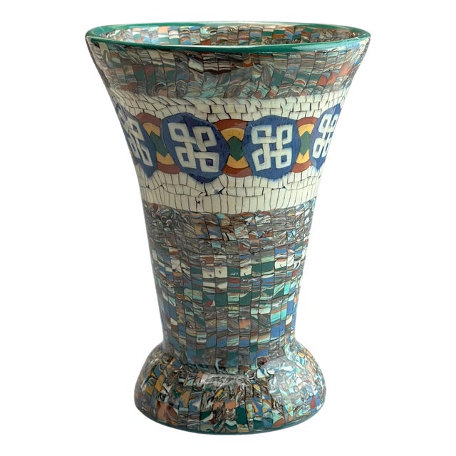 Art Deco Neriage Mosaic Trumpet Vase by Jean Gerbino for Vallauris, 1930s For Sale