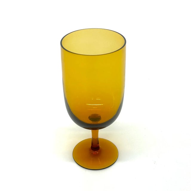 Mid 20th Century Vintage Mixed Amber Glass Stemware Curation - Group of 7 For Sale - Image 5 of 9