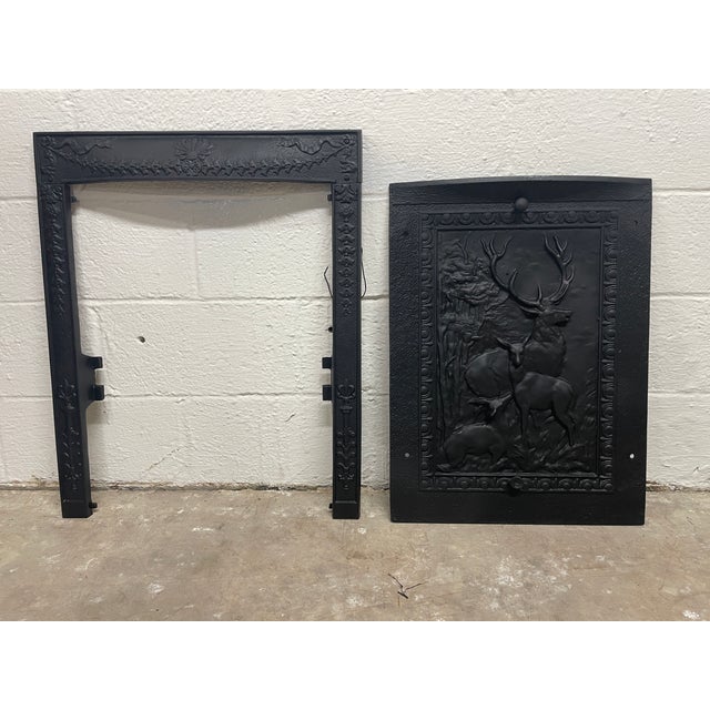 Art Nouveau Antique 19th-Century 'The Hunt' Cast Iron Summer Cover — Stag & Hounds Relief For Sale - Image 3 of 8