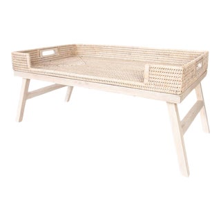 Artifacts Rattan Breakfast Tray Table in White Wash For Sale