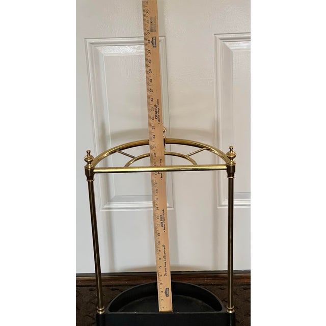 Metal Vintage Brass Umbrella Stand With Black Base | English Traditional Cane Holder | Mid Century Hall Stand For Sale - Image 7 of 7