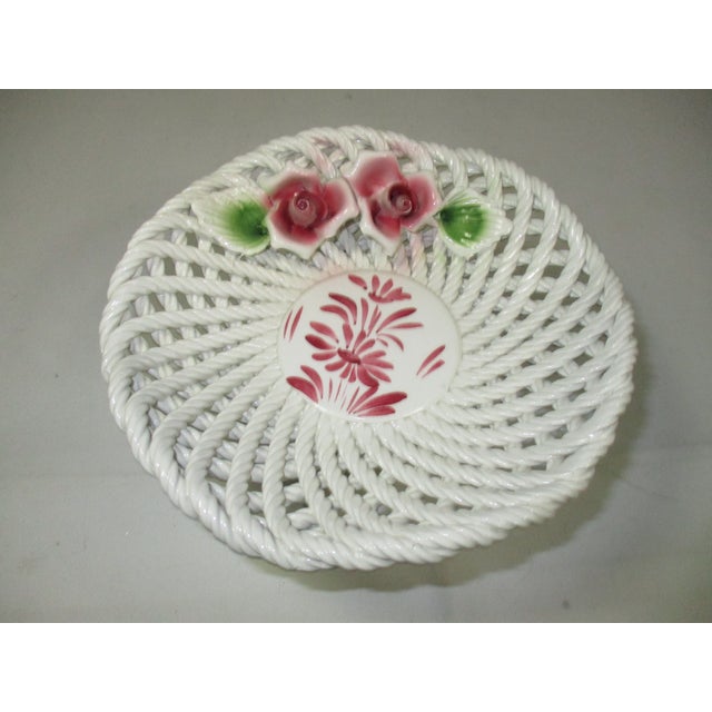 Hollywood Regency Italian Ceramic Floral Pedestal Bowl For Sale - Image 3 of 7