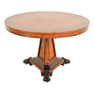 Baker Furniture Stately Homes Collection Burl Wood and Parcel Ebonized Regency Center Table For Sale