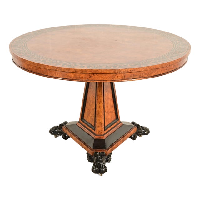 Baker Furniture Stately Homes Collection Burl Wood and Parcel Ebonized Regency Center Table For Sale