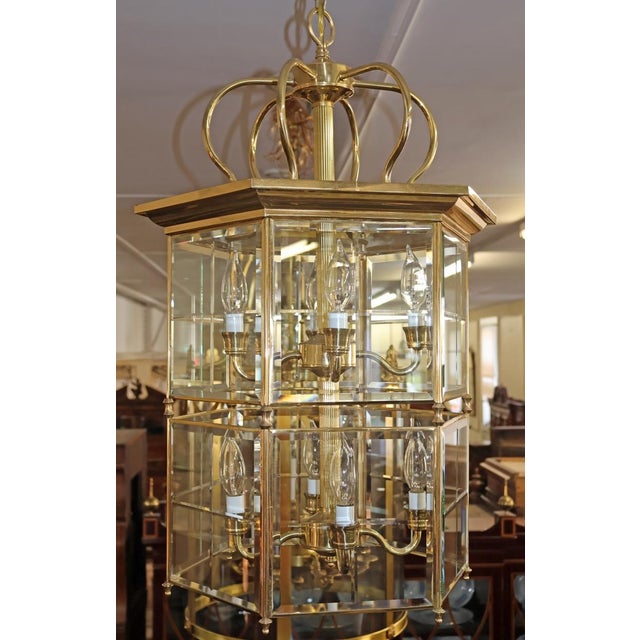Metal Vintage 8 Light Brass Etched Regency Style Chandelier Lantern For Sale - Image 7 of 9