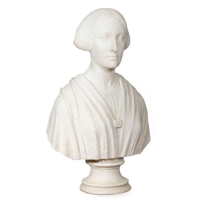 Neoclassical American Marble Bust Sculpture of Classical Woman by Joseph Mozier Ca. 1851 For Sale - Image 3 of 12
