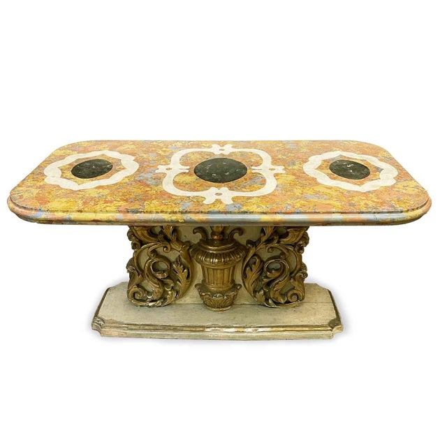 Gilded and Lacquered Wooden Coffee Table with Scagliola Top, 1970s For Sale - Image 10 of 10