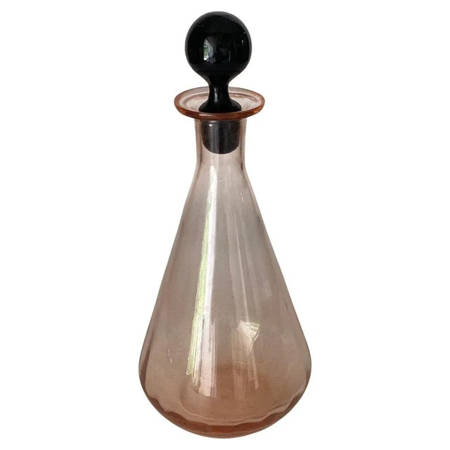 Vintage Pink Glass Bottle with Black Cap, France, 1940 For Sale - Image 11 of 11